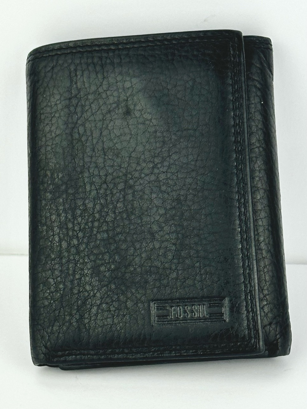 Fossil Black Pebbled Leather Trifold Wallet